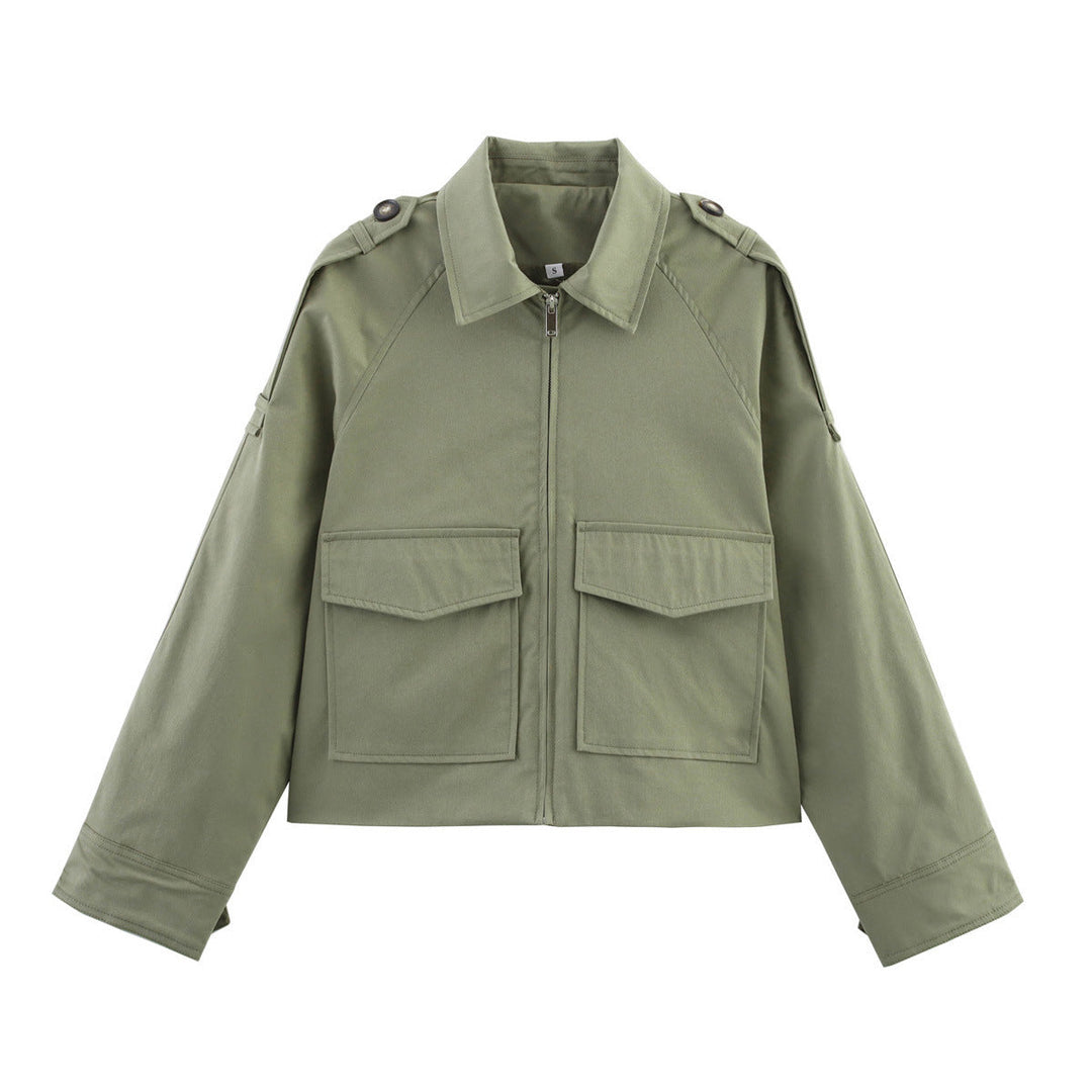 Dam kort utility blousonjacka med patch flap fickor och epaulettes