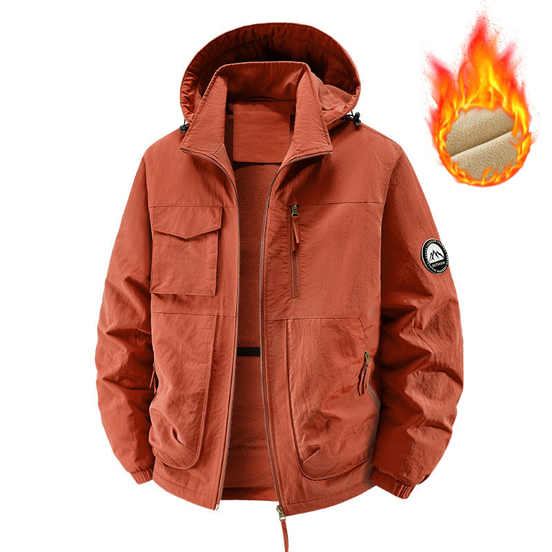 Herr Insulated Utomhus Jacka med Fleecefoder och Multifunctional Utility Fickor