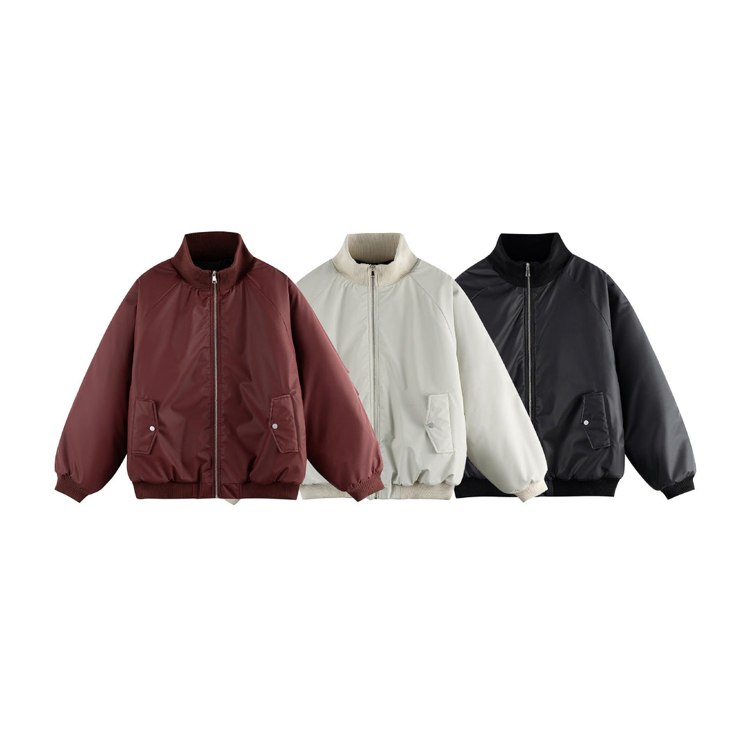 Dam Oversized Bomber Jacka med Ståkrage, Vadderad Foder och Lockfickor