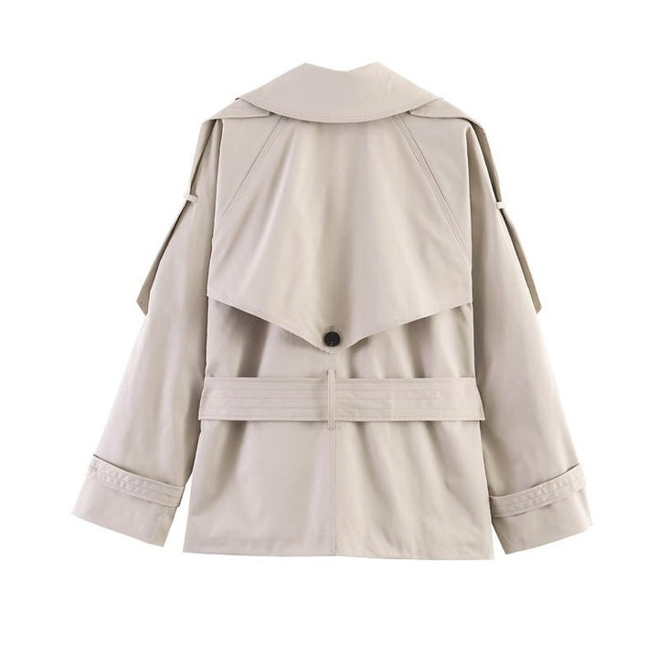 Dam kort skärning oversize trenchcoat med bälte och double-breasted knappslå