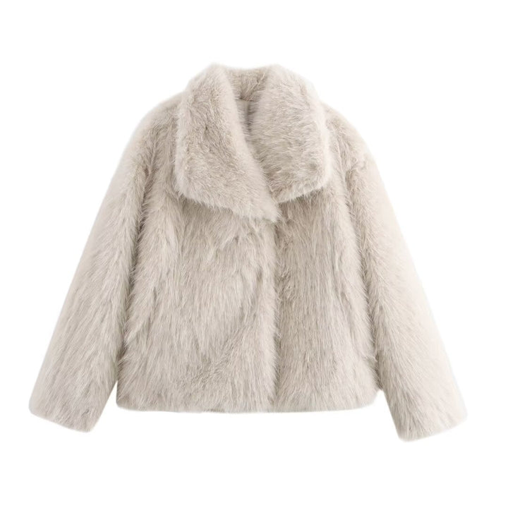 Dam Kort-Skärning Faux-Fur Kappa med Voluminous Sjalrakrage och Straight Skärning
