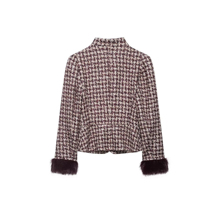 Dam Boucle-Tweed Jacka med Ståkrage och Konstpäls Muddar