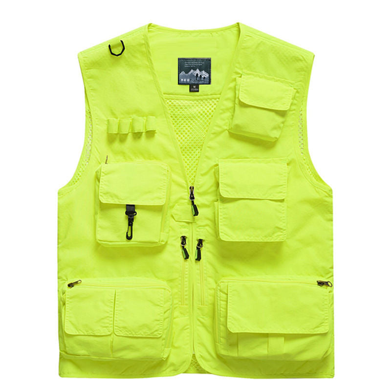 Herr Multifunctional Utomhus Utility Väst med Mesh Bak, Flera Fram Fickor och Genomgående Dragkedja