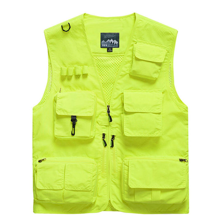 Herr Multifunctional Utomhus Utility Väst med Mesh Bak, Flera Fram Fickor och Genomgående Dragkedja