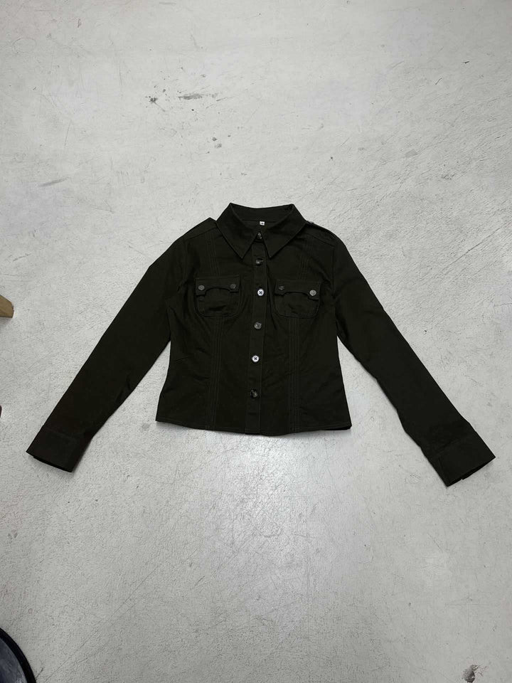 Dam figursydd shirt jacka med bröstfickor och distinctive seam design