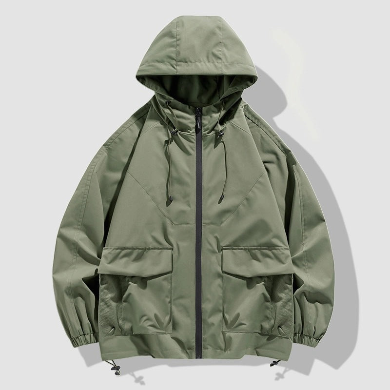 Herr Oversize Utility Softshelljacka med Huva, Patches och Justerbar Fåll