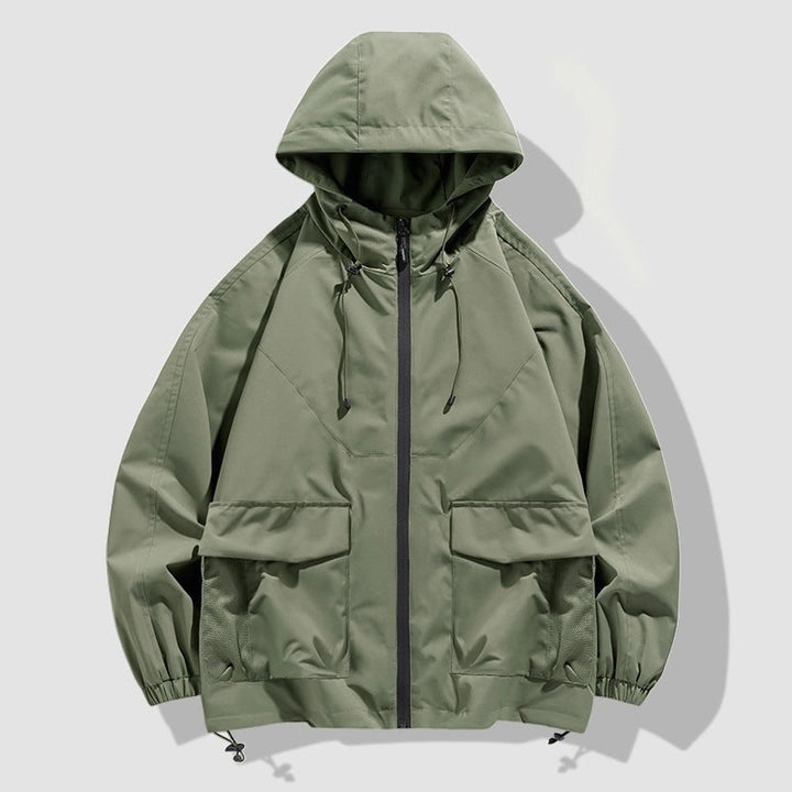 Herr Oversize Utility Softshelljacka med Huva, Patches och Justerbar Fåll