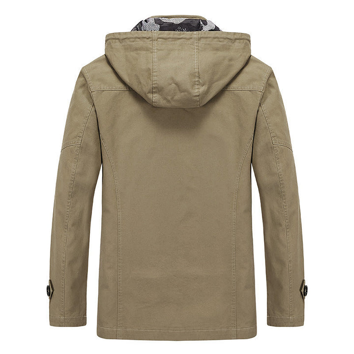 Herr Canvas med Huva Parka med Kamouflage Foder, Utility Fickor, och Hidden Dragkedja Slå