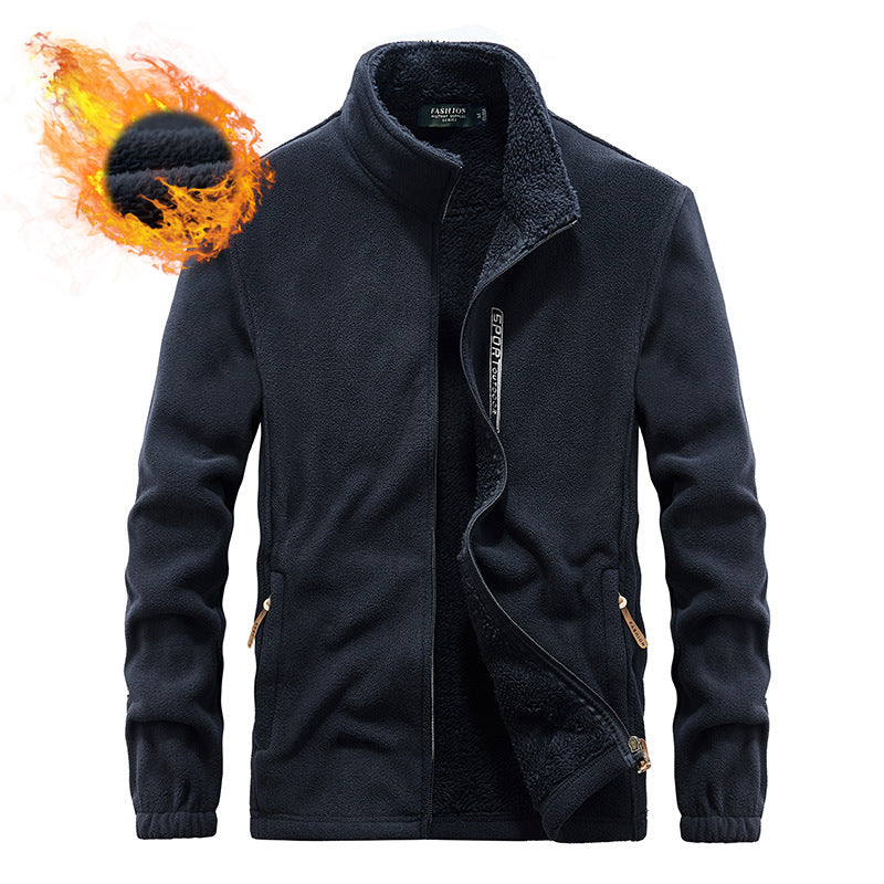Herr Thermo Fleece Jacka med Double-Layered Sherpa Inre Foder och Standing Krage