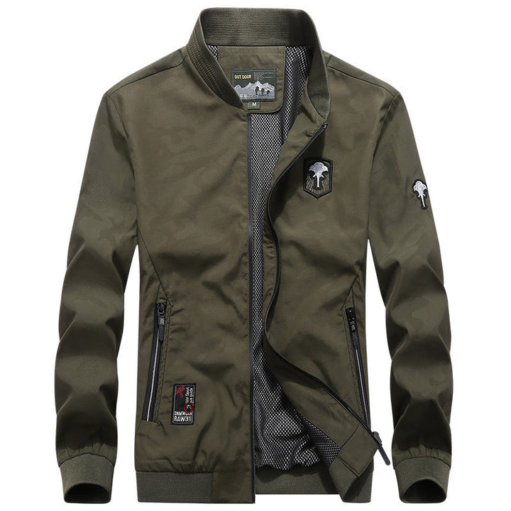 Herr lätt urban Windbreaker Jacka med meshfoder, Broderad Patchar och fickor med dragkedja