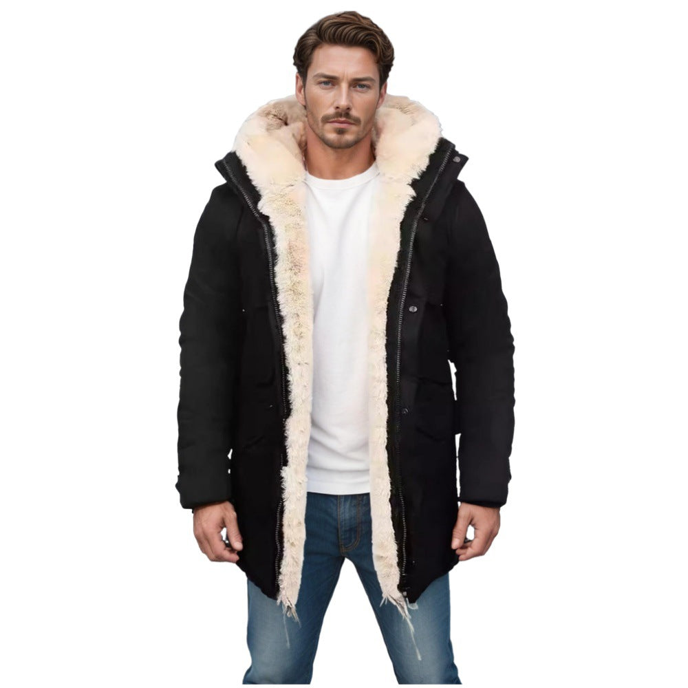 Herr Parka i Fält Stil med Teddyfoder i Huva, Utanpåfickor och Snap Fastening