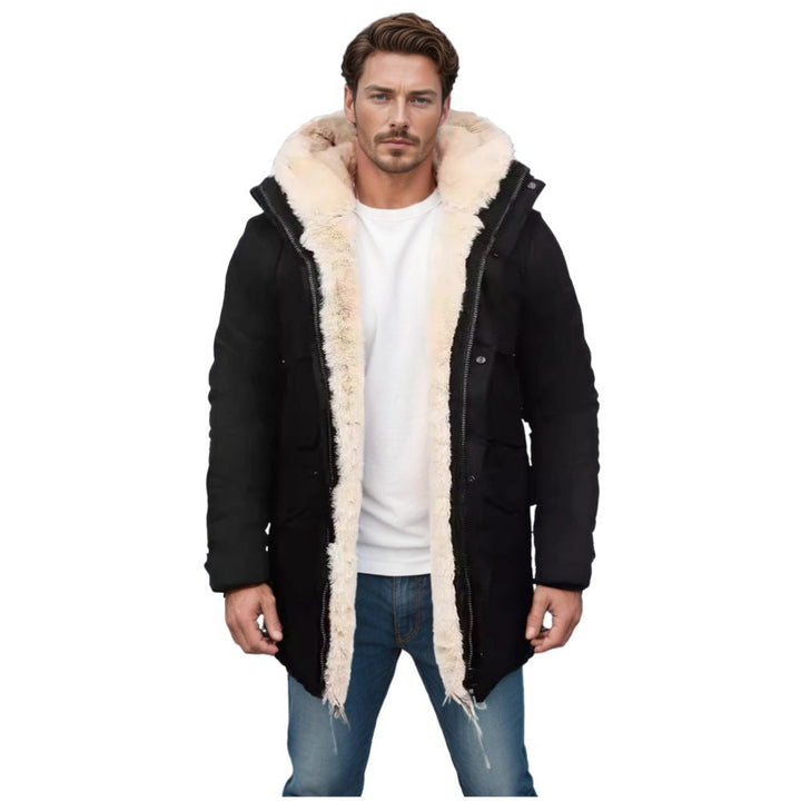Herr Parka i Fält Stil med Teddyfoder i Huva, Utanpåfickor och Snap Fastening