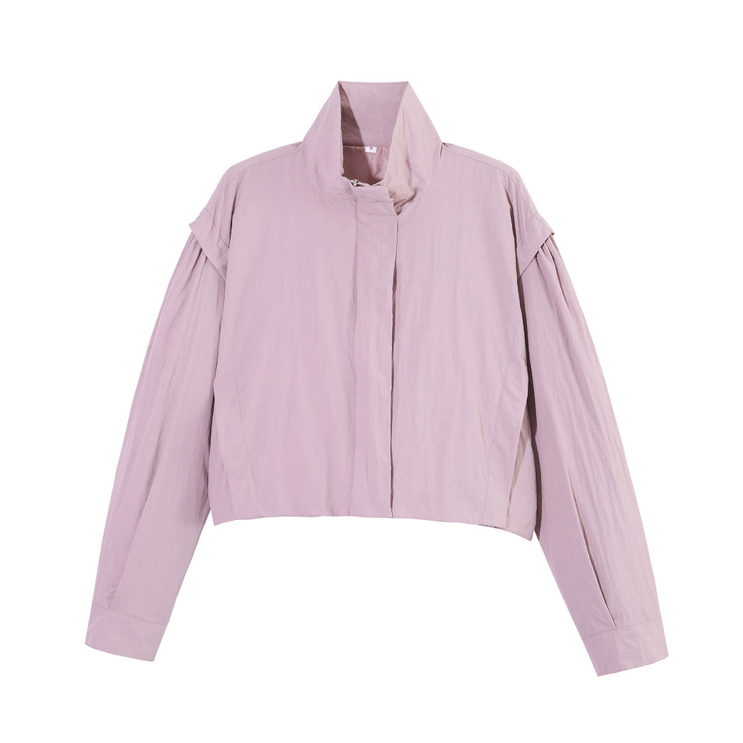 Dam Kort Övergångsjacka med Stå Krage och Ruched Shoulder Details