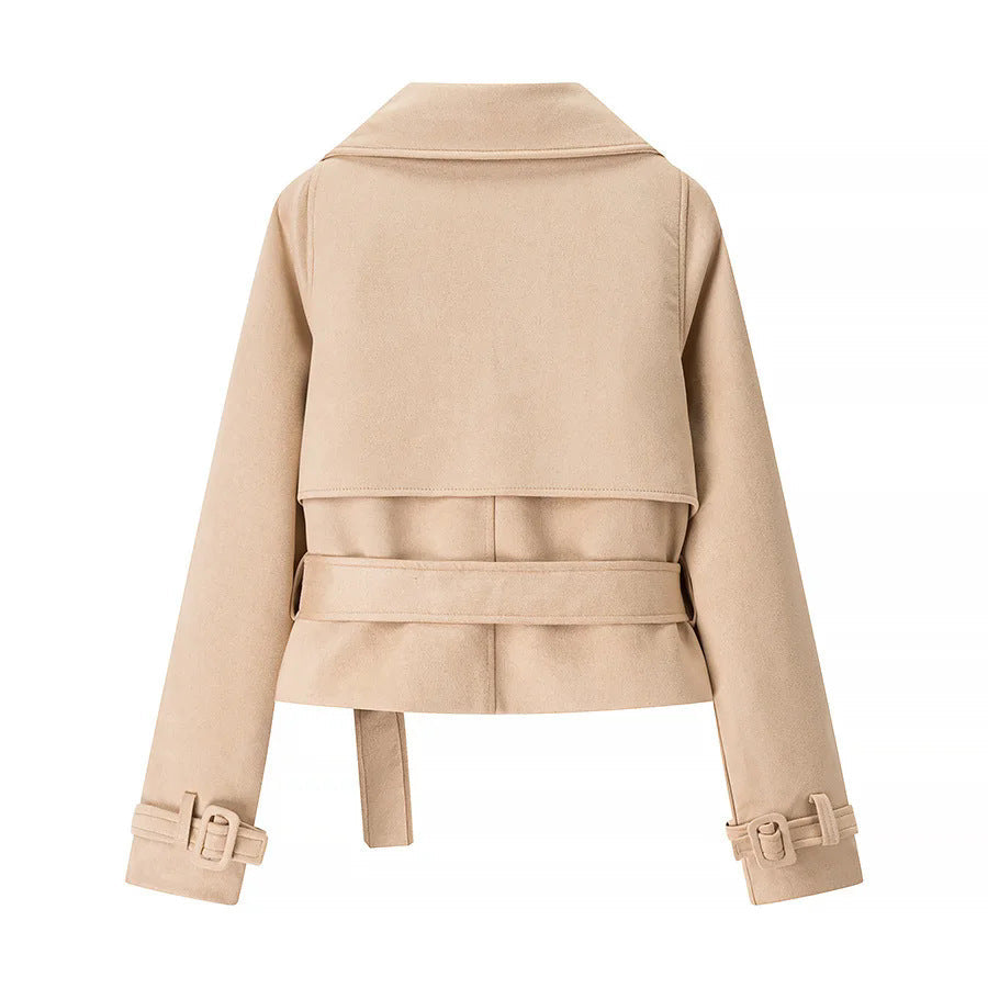 Dam cropped kappa blazer i velvet look med bred lapels och midjebälte