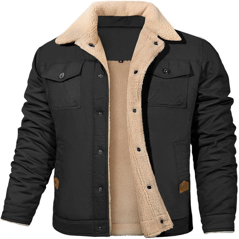 Herr Sherpa-Fodrad Canvas Trucker Jacka med Termisk Foder och Bröstfickor