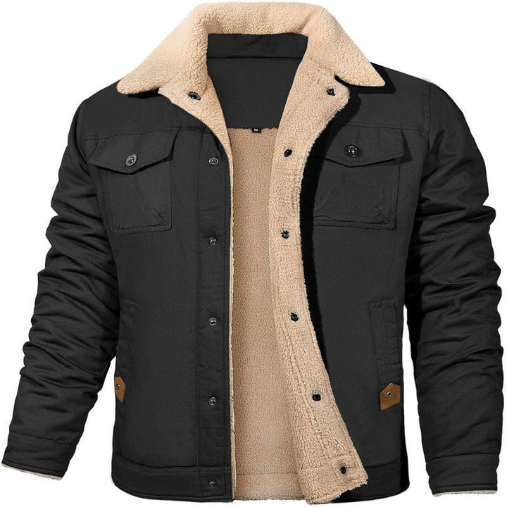 Herr Sherpa-Fodrad Canvas Trucker Jacka med Termisk Foder och Bröstfickor
