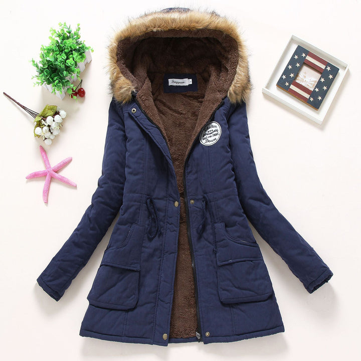 Dam high-värmande vinter parka med teddy foder, drawstring och faux fur kant