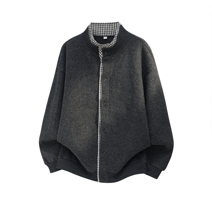 Unisex Oversize Skjortjacka Tillverkad av Ull Blend med Knapp Knäppning och Checked Inner Krage