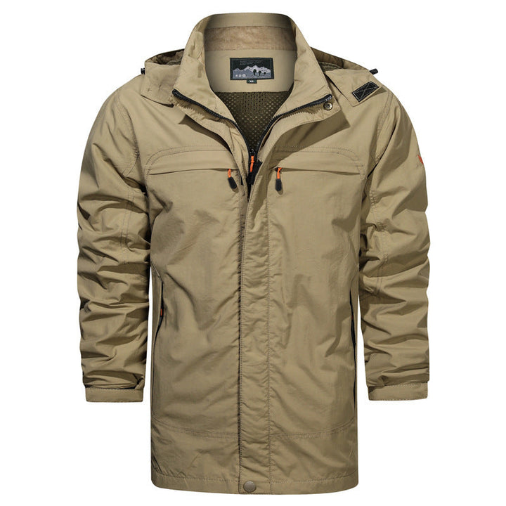 Herr Lätt Fält Parka med Huva, Andningsbar Mesh Foder, och Multifunctional Fickor