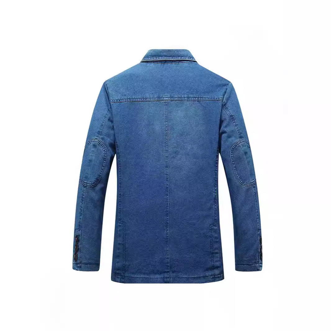 Herr denim blazer i en lös passform med slagkrage och utanpåfickor