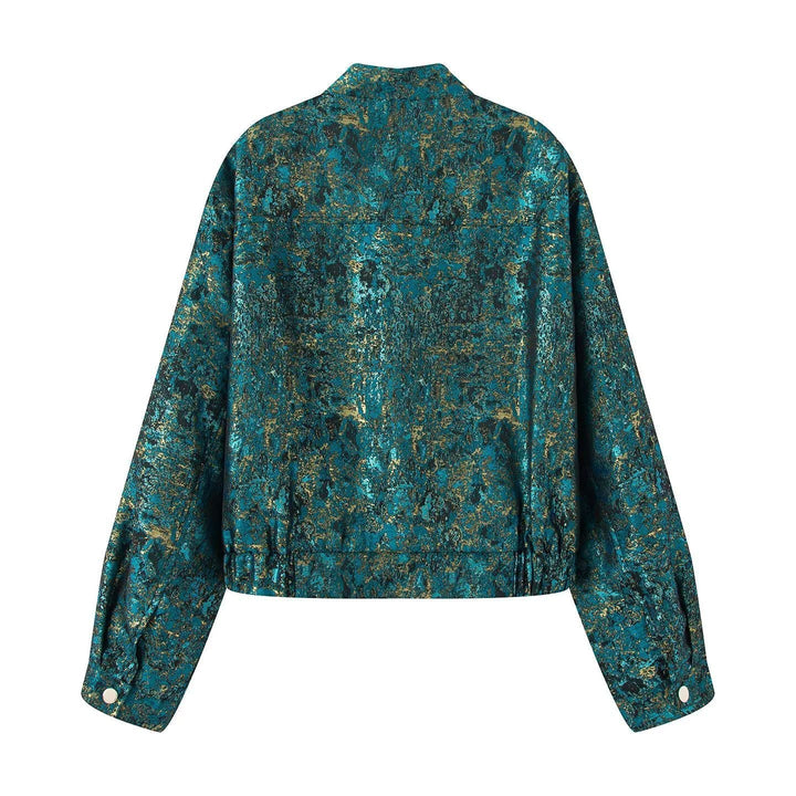 Dam cropped boxy jacka med ståkrage, snap knäppning och patched breast flaps