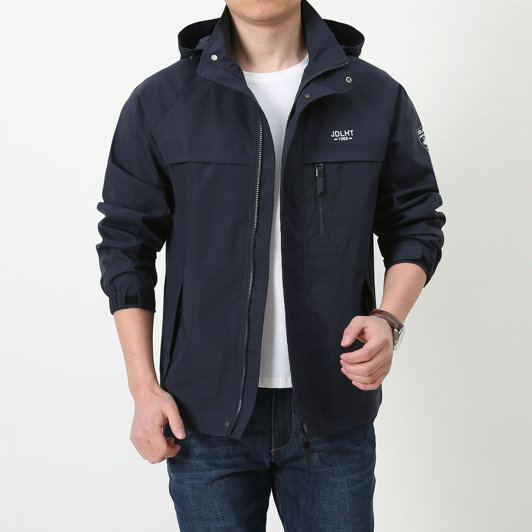 Herr Lätt Softshell Utilityjacka med Huva, Vindskyddande Skal och Flera Fickor