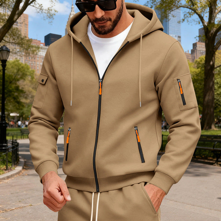 Herr Jacka med Huva med Water-Repellent Dragkedjor och Multifunctional Fickor