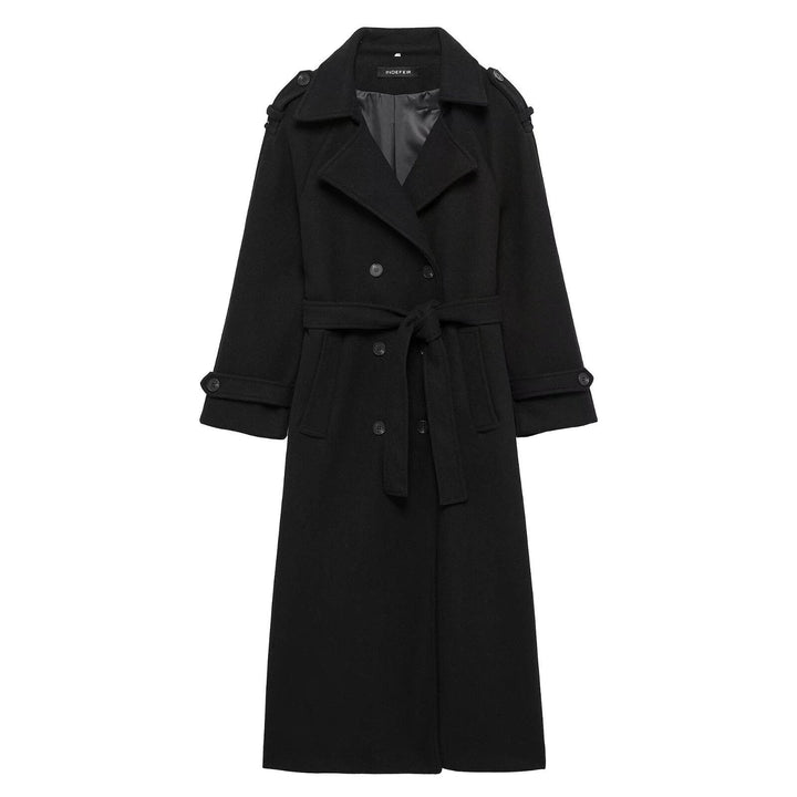 Dam 100+ Double-Breasted Maxi Lång Kappa i Trench Stil med Tie Belt