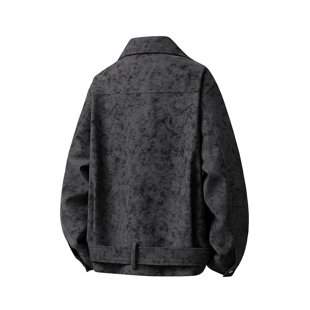 Herr Kort Skärning Sammet Look Jacka med Skjortkrage, Bälte Detail &amp; Dold Dragkedja