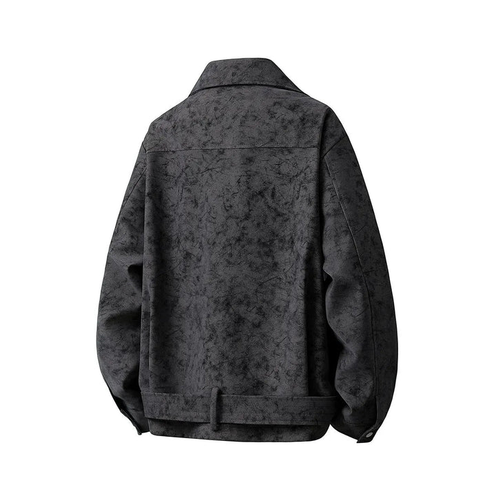Herr Kort Skärning Sammet Look Jacka med Skjortkrage, Bälte Detail &amp; Dold Dragkedja