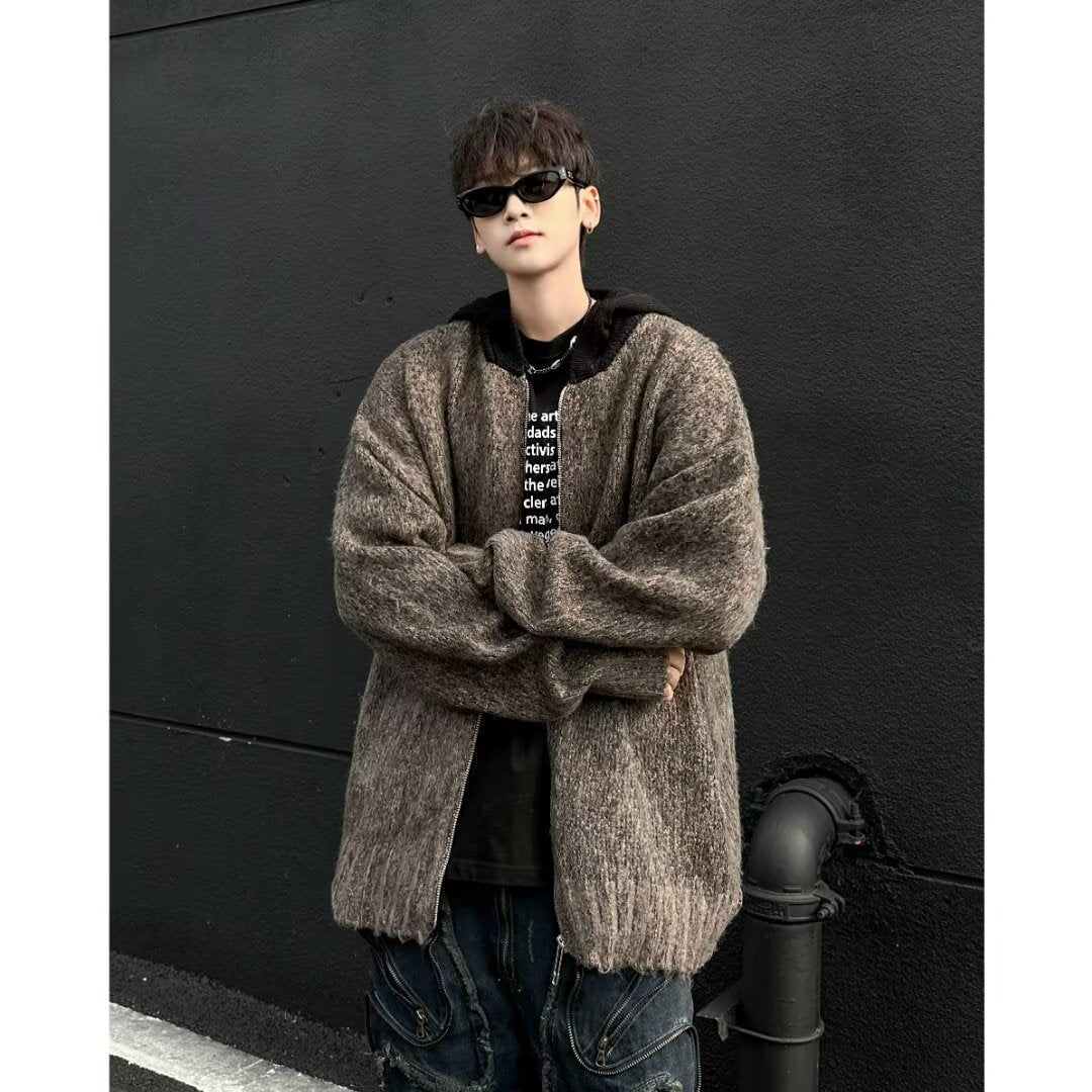 Herr Modern Chunky Stickad Tröja med Huva