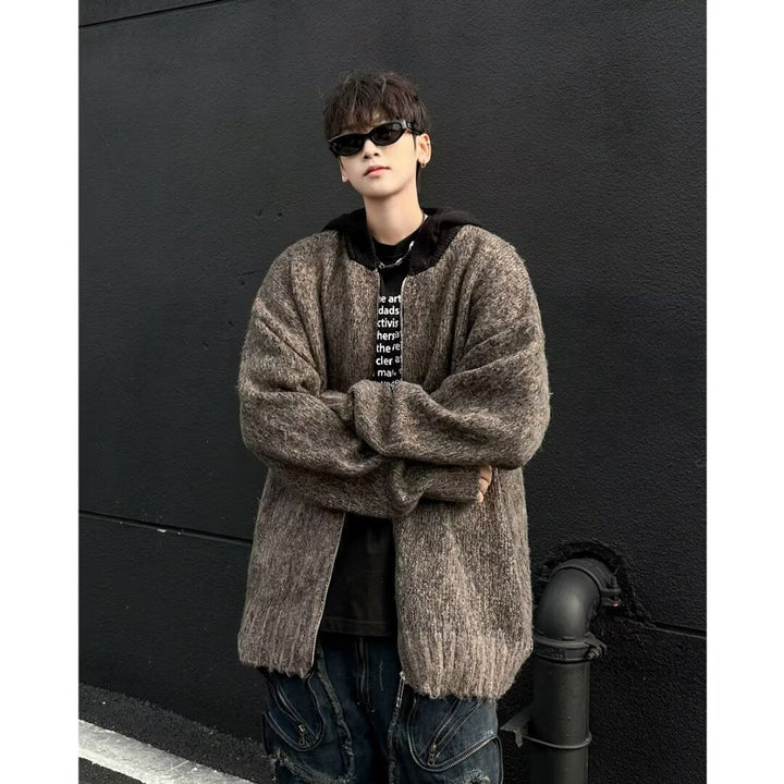 Herr Modern Chunky Stickad Tröja med Huva
