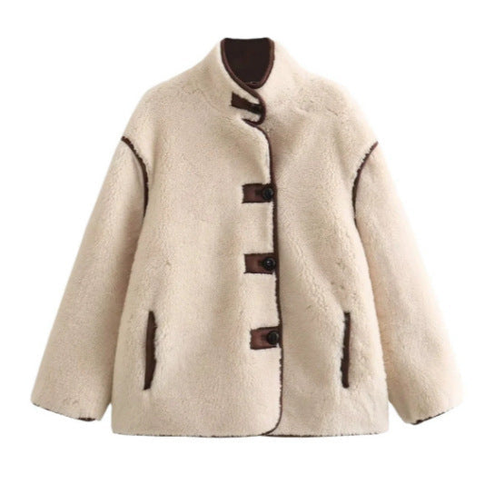 Dam 100+ Mysig Teddy Jacka i Sheepskin Look med Standing Krage