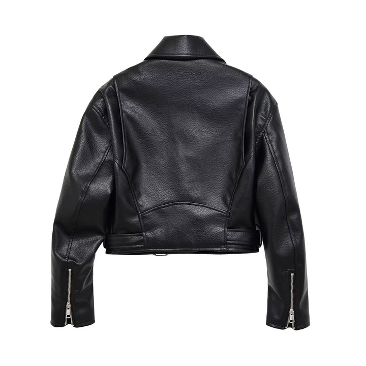 Dam Bikerjacka Tillverkad av Vegansk Läder Imitation med Asymmetrisk Dragkedja och Waist Belt