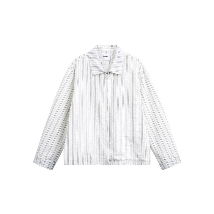 Unisex Lätt Randig Overshirt Jacka med Skjortkrage och Concealed Dragkedja