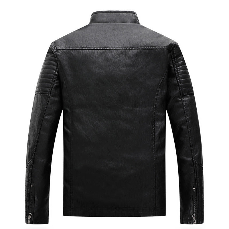 Herr Konstläder Moto Jacka med Geometric Quiltad Sömmar och Stående Krage