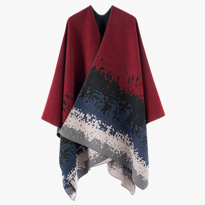Dam Oversize Reversible poncho tillverkad av Jacquard med abstract Färg gradient