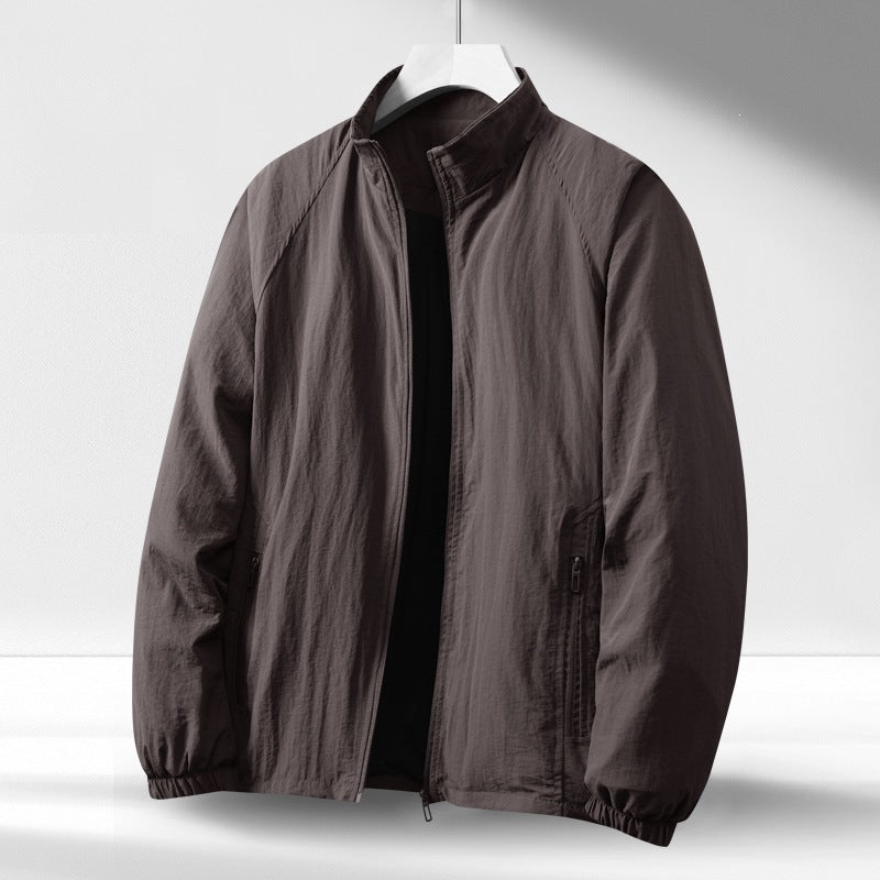 Herr Lätt Vindskyddande Zip-Up Blouson Jacka med Stående Krage och Elastisk Muddar