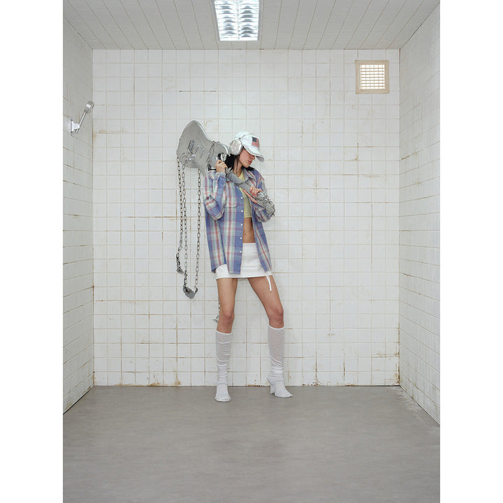 Unisex Check Skjorta Jacka i Oversized Skärning med Lockfickor och Ärm Lapp