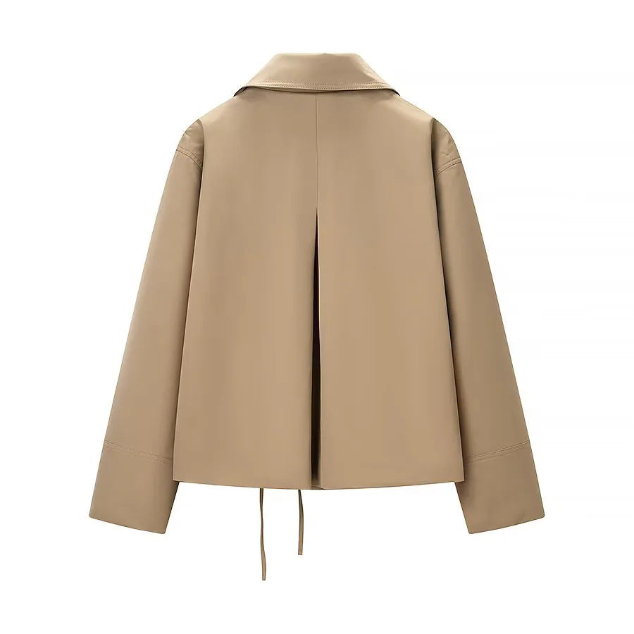 Dam kort tie kappa jacka med skjortkrage decorative bows och boxy cropped silhuett