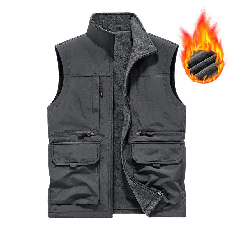 Herr Insulated Utility Väst med Fleecefoder, Vindskyddande Yttre Lager och Multi-Function Fickor
