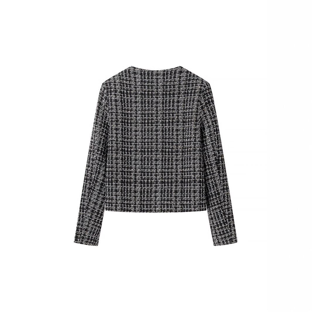 Dam Boucle tweed jacka med dekorativ knappar och Boxy kort silhuett