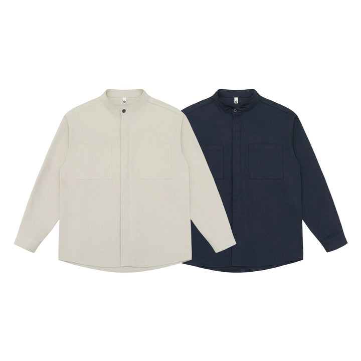 Unisex Skjorta Jacka med Ståkrage, Concealed Knapplist, och Lapp Breast Fickor