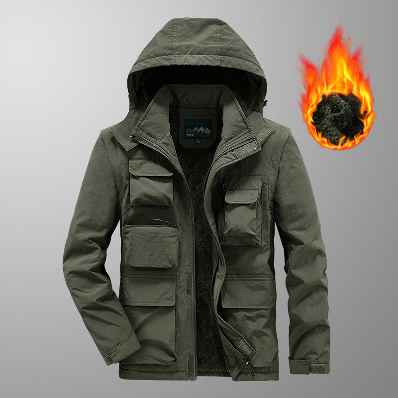 Herr Warming Multi-Function Parka med Teddy Fleecefoder, Huva och Utility Fickor