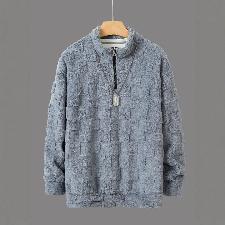 Herr Rutig Sherpa Halv Dragkedja Pullover med Hög Ståkrage och Mjuk Teddy Fleece Quality