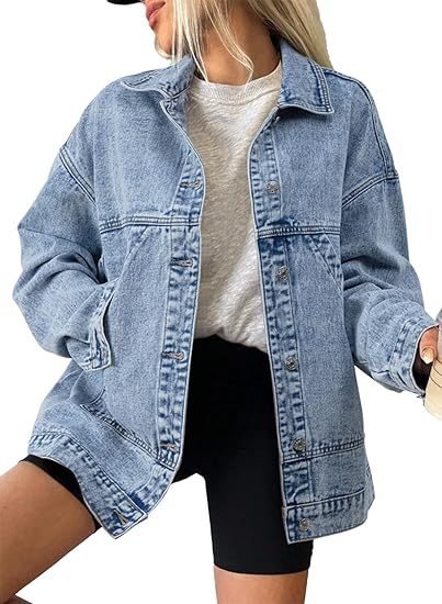Dam oversize jeans jacka med boxig skärning och Distinctive Stitching detaljer