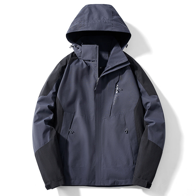 Herr Colorblock softshell Trekker Jacka med huva, dold dragkedjas och sidofickor