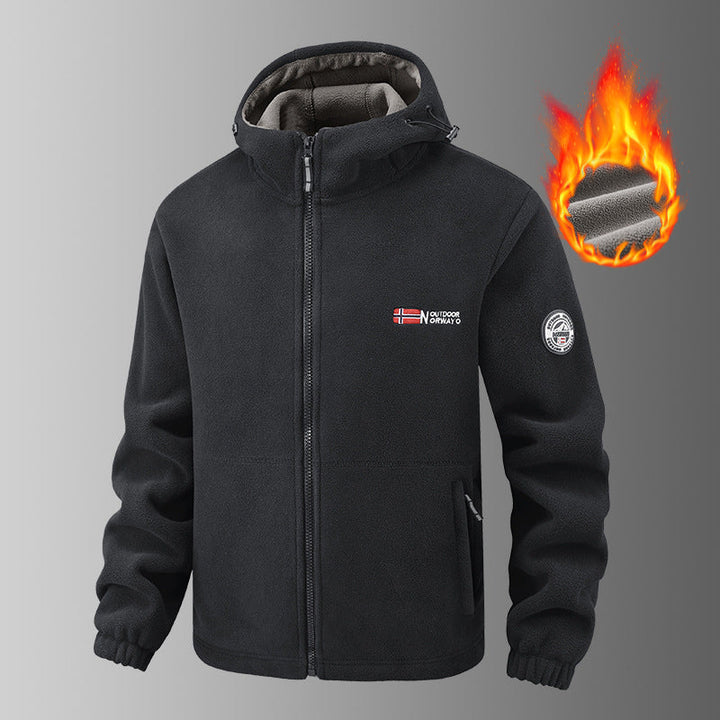 Herr Värmande Fleece Luvtröja Jacka med Termisk Foder, Zippered Fickor och Elastiska Muddar