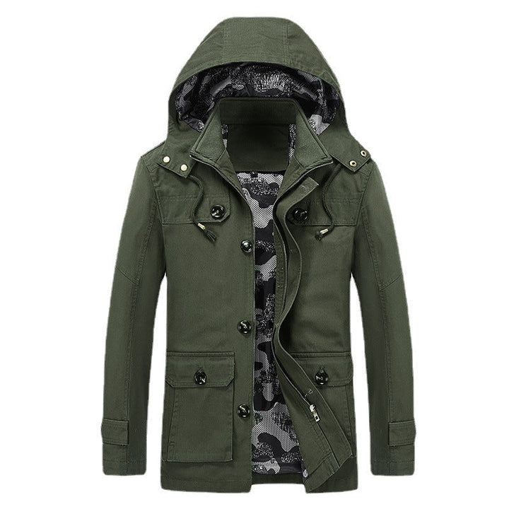 Herr Canvas med Huva Parka med Kamouflage Foder, Utility Fickor, och Hidden Dragkedja Slå