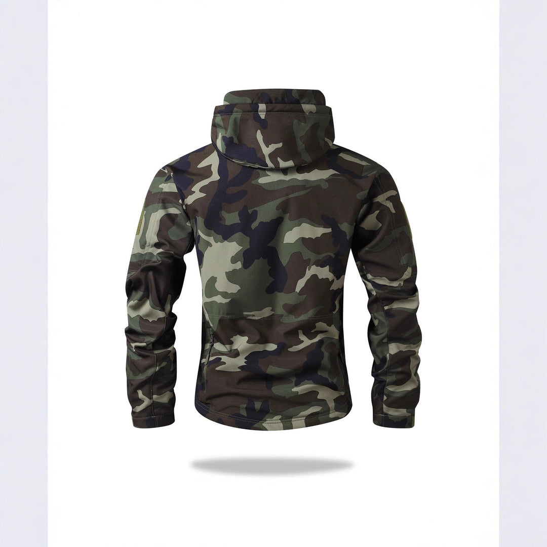 Herr Tactical Softshelljacka med Huva, Kamouflage Tryck och Multifunctional Fickor